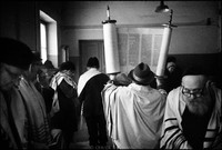 Shabbat services in  Warsaw's Beit Midrash. Courageous few practice openly under Communism. 1979 