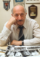 Simon Wiesenthal (1908-2005), Holocaust survivor and Nazi hunter, in his office at the Jewish Documentation Center in Vienna, Austria 1979. In the movie version of "The Boys from Brazil", Sir Laurence Olivier played the Wiesenthal character. When I asked him about the movie, he said he told Olivier " Please don't make me no James Bond!" 