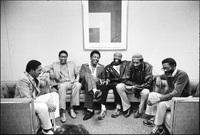 Backstage at the Kool (formerly Newport) Jazz Festival in Saratoga, New York. (l-r) Wynton Marsalis, Herbie Hancock, George Benson, Bobby McFerrin, Ron Carter and Joe Henderson.