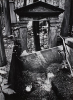 Vandalized tomb in Jewish Cemetery, Warsaw.  It was believed by the local people that, when buried, Jews hide gold with the corpse.		