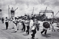 Olympia Brass Band at a shipyard.