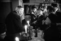 Kiddush after Shabbat service in Warsaw's Beit Midrash. 1979 