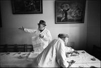 Yankel Kuwaker, left, and Solomon Klingkoffer, right, preparing for Passover Seder in Warsaw's kosher kitchen. 1979