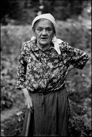72-year-old Apolonia Rzymowska in her garden. A Polish Gentile, Rzymowska saved lives by feeding Jews hiding in the forests around her home in Kock. 1975 