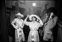 Prepping before going  onstage at Warsaw Yiddish Theater. (l-r) Elzbieta Kin, Etel Szyc, young photographer. 1980