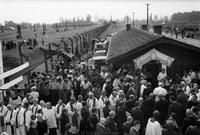 Former archbishop of Krakow, Pope John Paul II (Karol Wojtyla), at Auschwitz-Birkenau concentration camp before holding mass there on his first papal trip to Poland in June 1979. The pope helped alleviate anti-Semitism in Poland and around the world.  