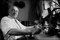 Chaim Elia Leder in his room in Lublin. Leder received a small monthly pension from the government and tried supplementing his income by sewing. In 1975, he was one of approximately 30 Jews remaining in Lublin. In 1941, there were 45,000.