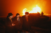 Lech Walesa,Solidarity leader and future president of Poland, at the Karlino oilfield blowout 1 year before martial law was declared. The tank became foreshadowing of what would befall Poland a year later. It took a month to put out the fire.