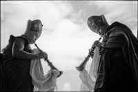 Buddhist monk musicians on temple rooftop,
Kingdom of Bhutan, 2004
