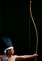 Zen archer practicing the Japanese martial art of Kyudo (way of the bow) on National Sports Day. Tokyo, Japan 1983