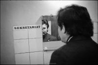 Lech Walesa looking in mirror
in his office at Solidarity headquarters, Gdansk, Poland. December 1980