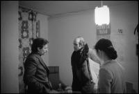Lech Walesa in his office at Solidarity headquarters speaking with Solidarity leader and founder of KOR Jacek Kuron, Gdansk, Poland Dec 1980