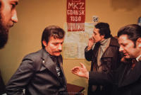 Lech Walesa with Solidarity members in his office at Solidarity headquarters, Gdansk, Poland. December 1980.
