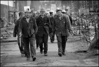 Shift change inside the shipyard, Gdansk, Poland, April 1979.