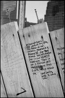 Notes left by loved ones on barriers surrounding ground zero at the first anniversary of the attack at the World Trade Center at Ground Zero, NY, NY, Sept. 11, 2002