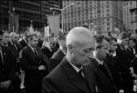 During minute of silence at the first anniversary of the attack at the World Trade Center at Ground Zero, NY, NY, Sept. 11, 2002